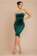 Goddiva Bandeau Sequin & Velvet Midi Dress - Emerald Green