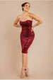 Goddiva Bandeau Sequin & Velvet Midi Dress - Wine