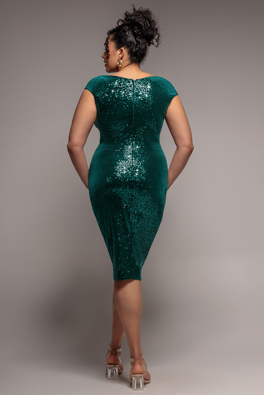 Goddiva Plus Sequin & Velvet Bardot Midi