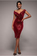 Goddiva Sequin & Velvet Bardot Midi Dress - Wine