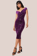 Goddiva Sequin & Velvet Bardot Midi Dress - Magenta