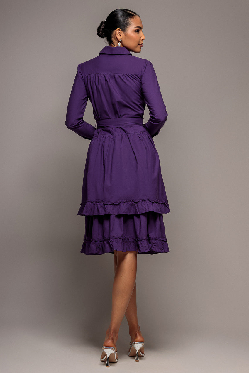 Goddiva Tiered Shirt Dress With Belt - Purple