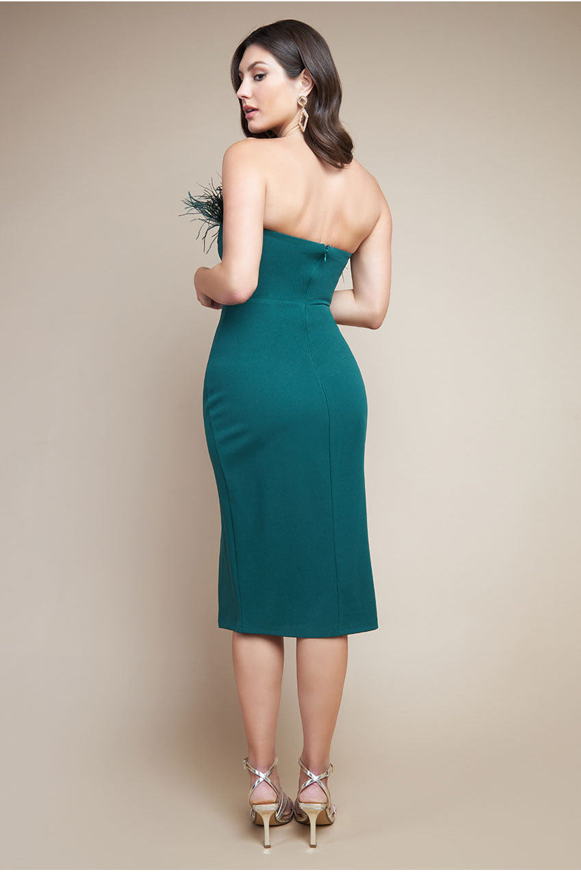 Goddiva Feather Boobtube Midi Dress - Emerald Green