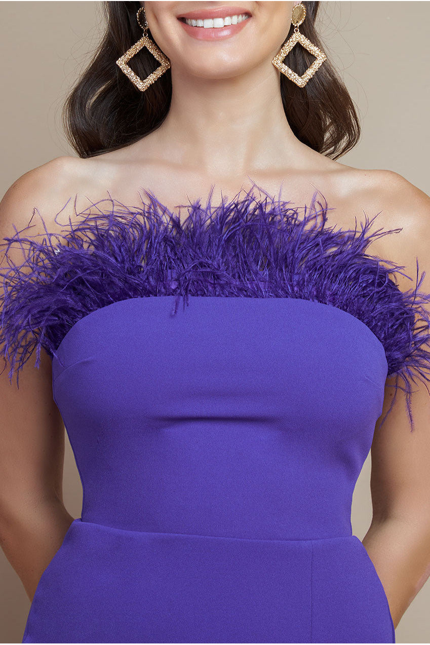Goddiva Feather Boobtube Midi Dress - Purple