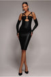 City Goddess Faux Leather Cut Out Sheath Midi Dress - Black