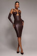 Goddiva Faux Leather Cut Out Sheath Midi Dress - Brown