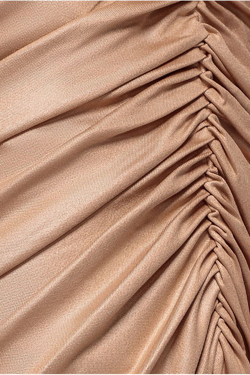 Goddiva Bandeau Faux Leather Midi Dress - Beige