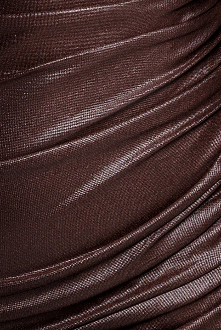 Goddiva Bandeau Faux Leather Midi Dress - Brown