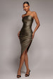 Goddiva Bandeau Faux Leather Midi Dress - Khaki