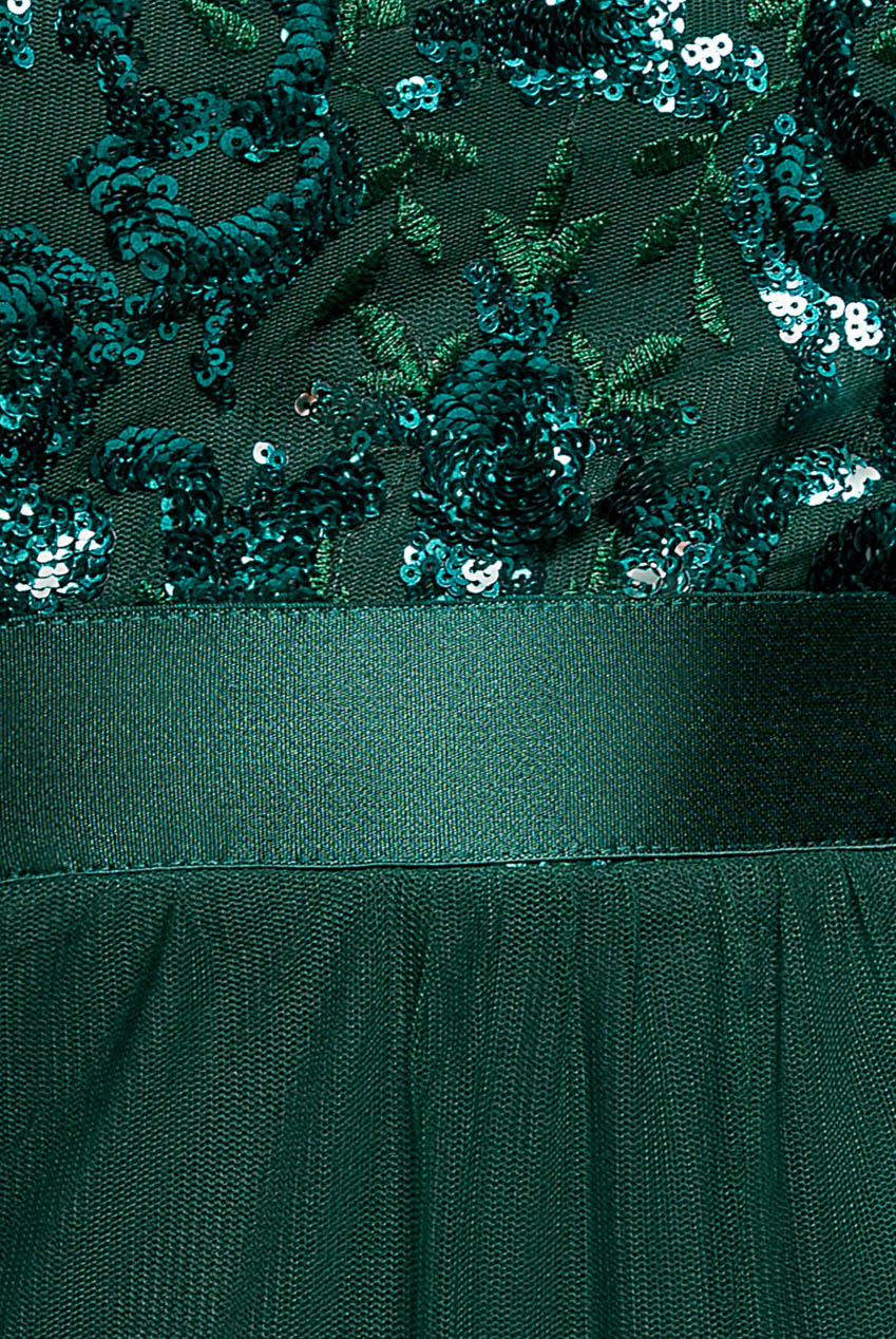 Goddiva Scallop Bardot Ruffle Mesh Maxi - Emerald Green