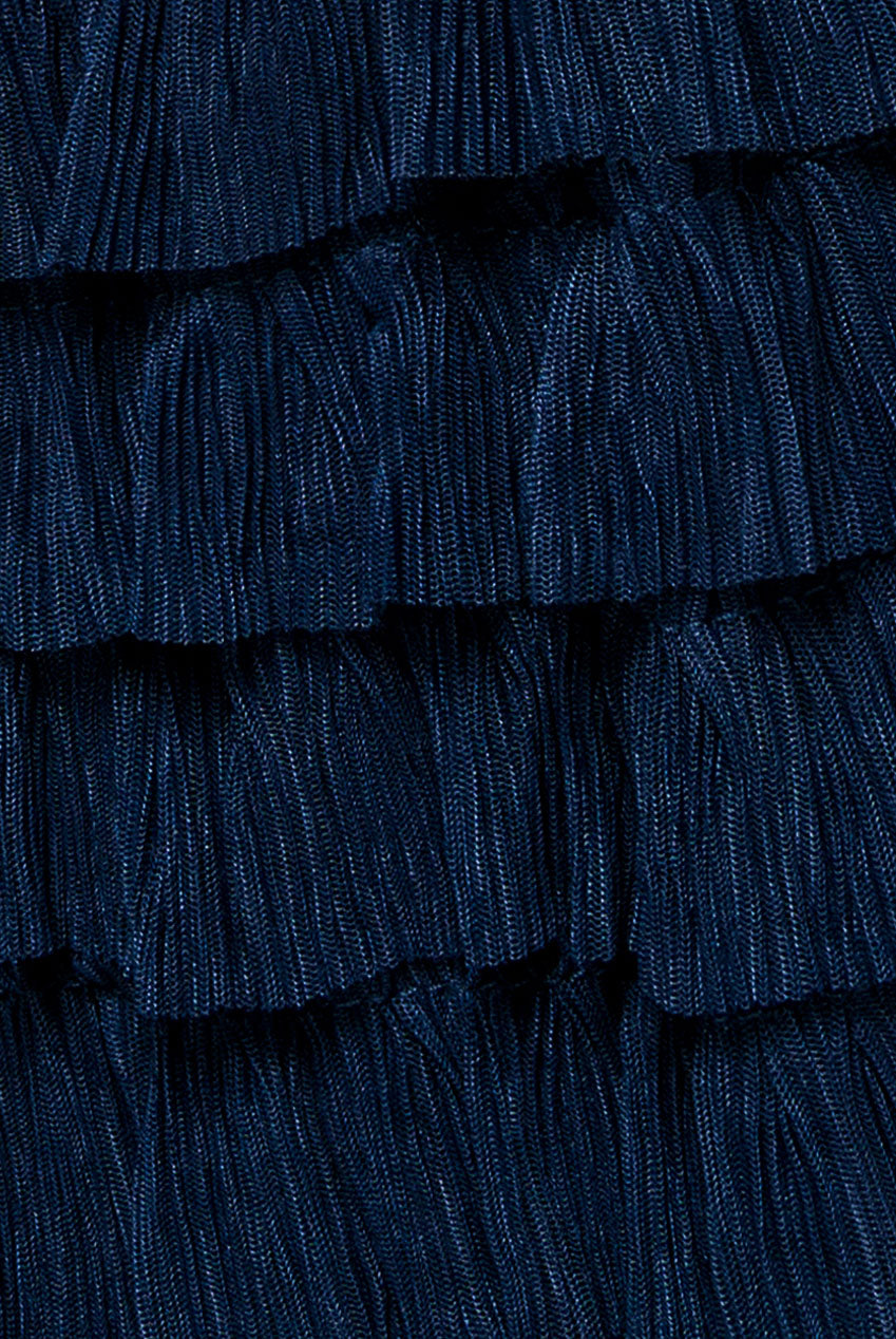 Goddiva Scallop Bardot Ruffle Mesh Maxi - Navy