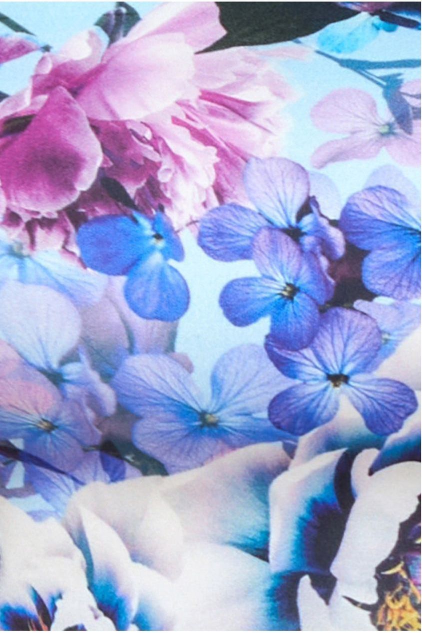 Goddiva Ruffled Floral Scuba Foam Bandeau Midi Dress - Blue