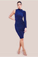 Goddiva Open Back One Sleeve Lurex Midi - Royal Blue