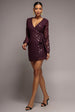 Goddiva Wrap Over Sequin Mini Dress - Wine