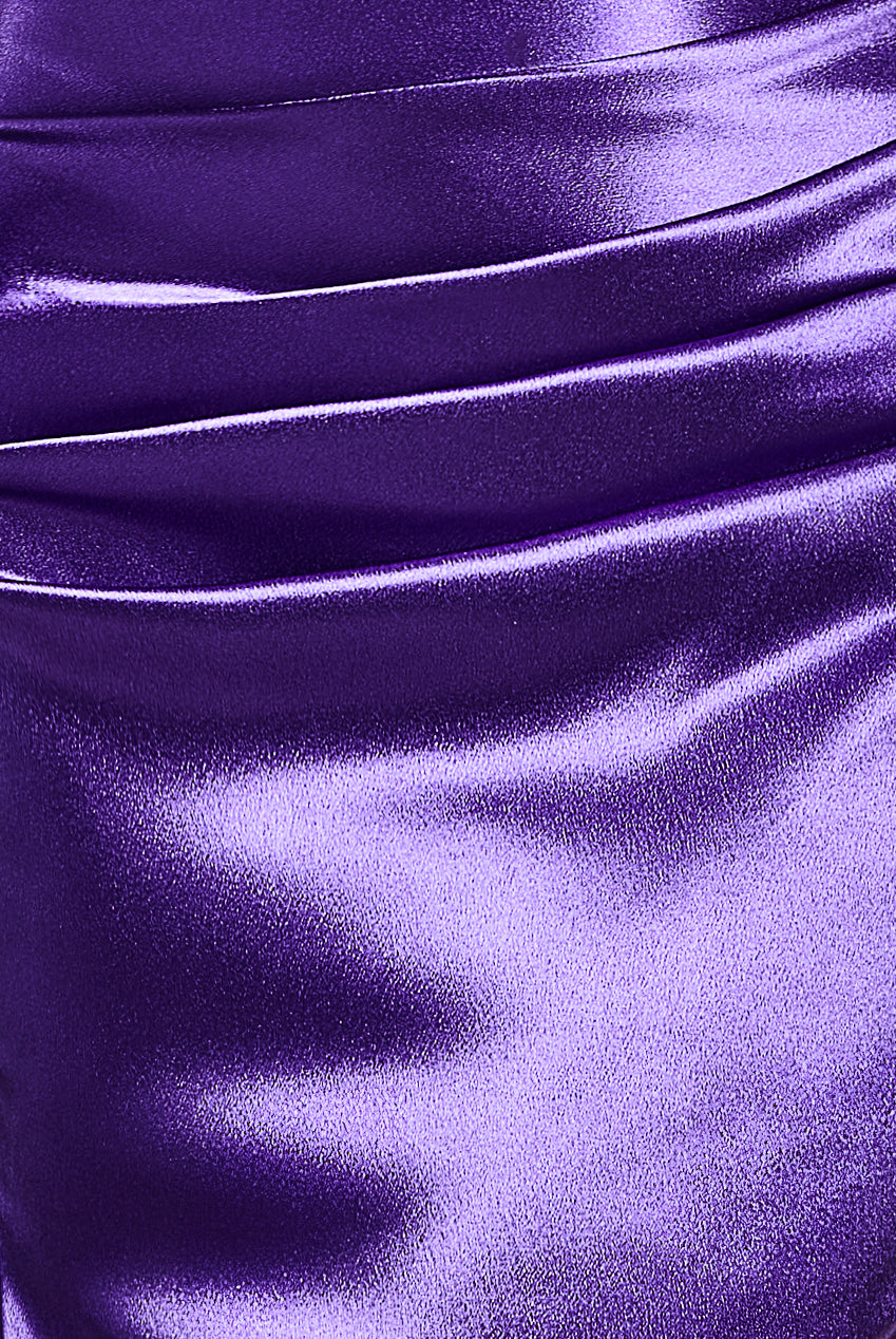 Goddiva Satin Bandeau Maxi Dress - Purple