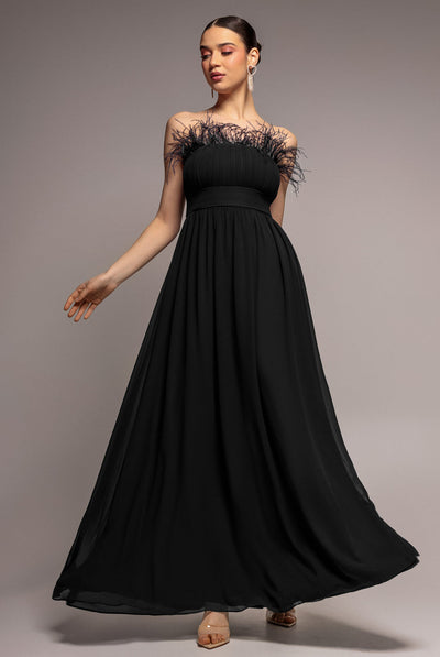 Black - Goddiva Bridesmaids Chiffon Maxi Dress - Black