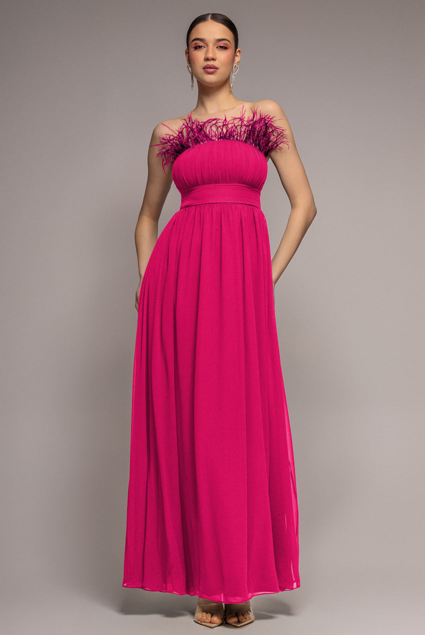 Goddiva Bridesmaids Chiffon Maxi Dress - Hot Pink