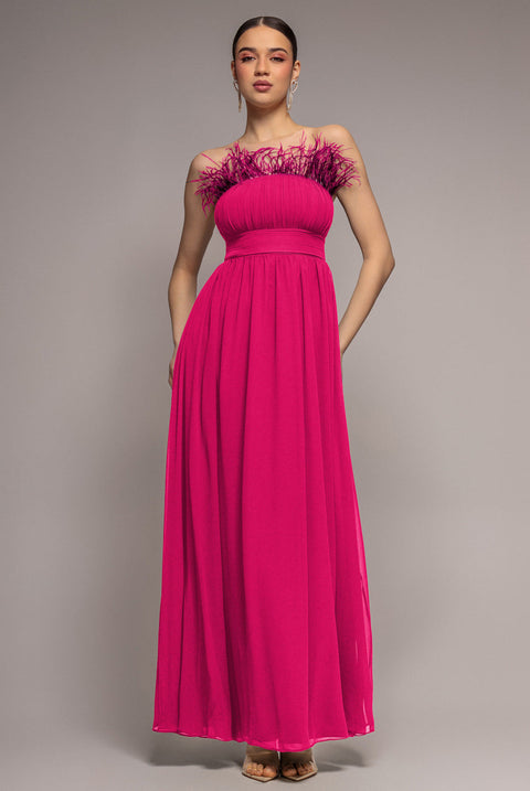 Goddiva Bridesmaids Chiffon Maxi Dress - Hot Pink