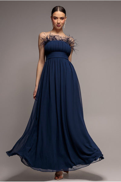 Navy - Goddiva Bridesmaids Chiffon Maxi Dress - Navy