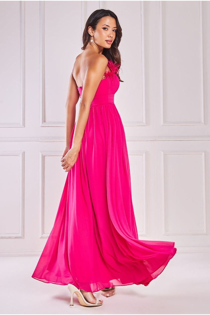 Goddiva Bridesmaids Chiffon Maxi Dress - Hot Pink