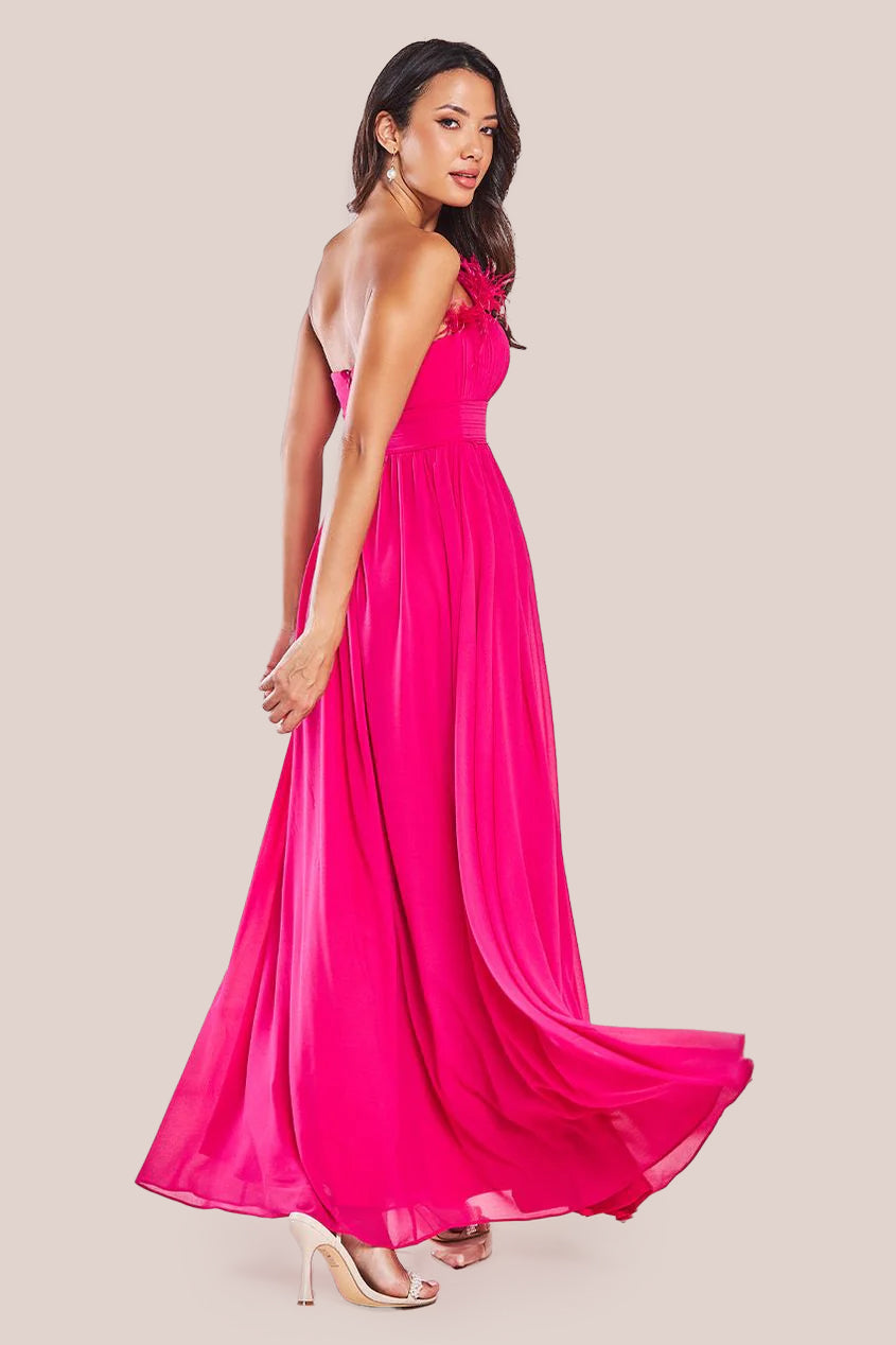 Goddiva Bridesmaids Chiffon Maxi Dress - Hot Pink