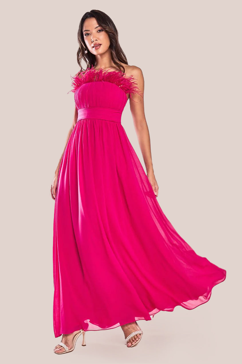 Goddiva Bridesmaids Chiffon Maxi Dress - Hot Pink