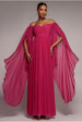 Goddiva Chiffon Off The Shoulder Maxi With Cape Sleeves  - Hot Pink