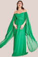Goddiva Chiffon Off The Shoulder Maxi With Cape Sleeves - Green