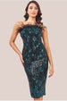 Goddiva Sequin And Feather Boobtube Midi - Emerald Green