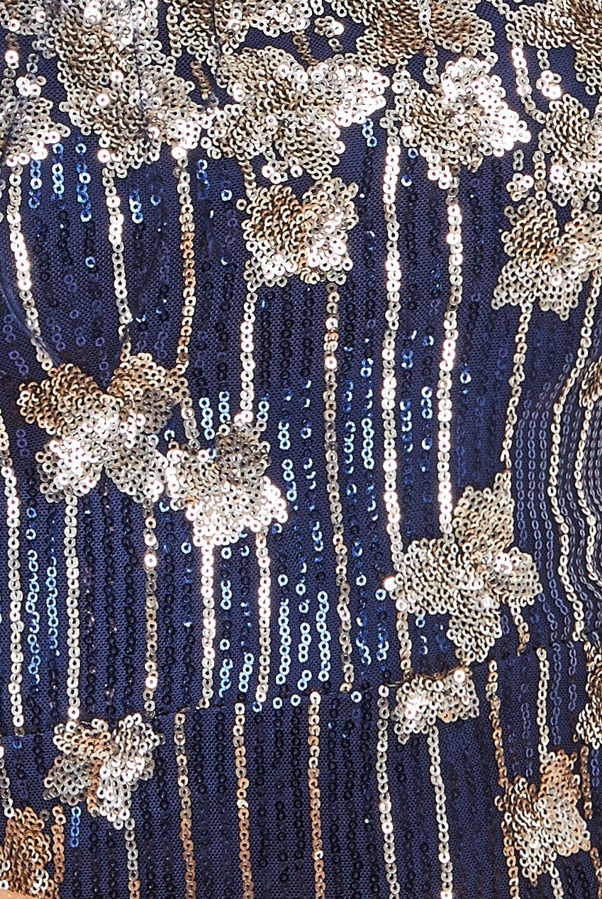 Goddiva Sequin And Feather Boobtube Midi - Navy