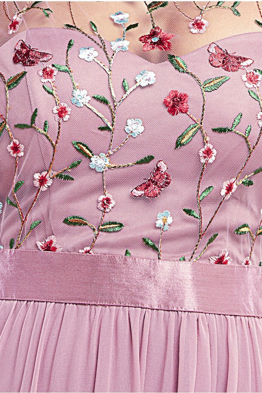 Goddiva Embroidered Top Flutter Sleeve Maxi - Rosepink