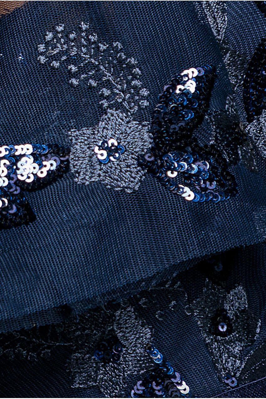 Goddiva Embroidered Top Chiffon Pleated Midi - Navy Blue