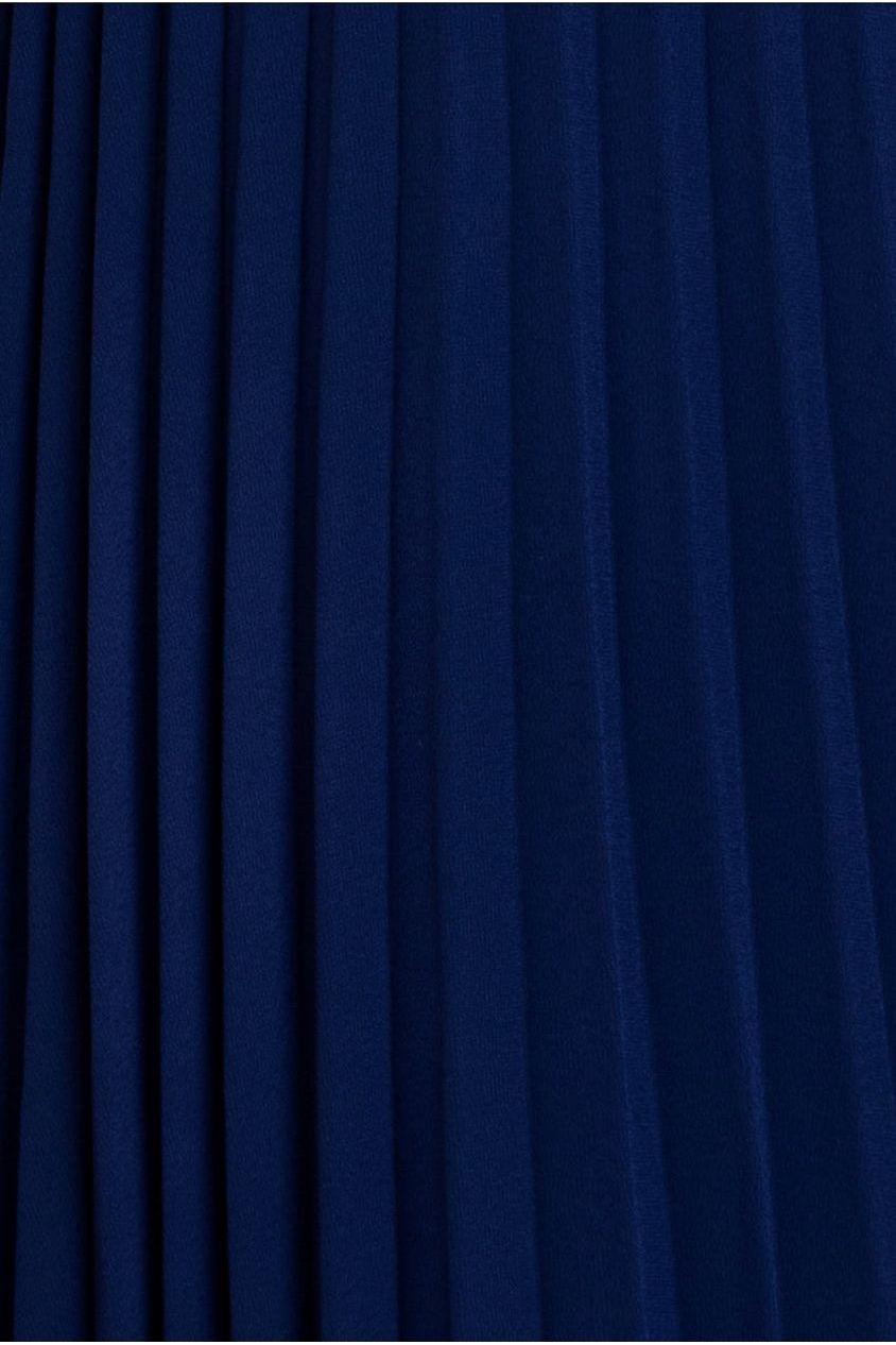 Goddiva Embroidered Top Chiffon Pleated Midi - Navy Blue