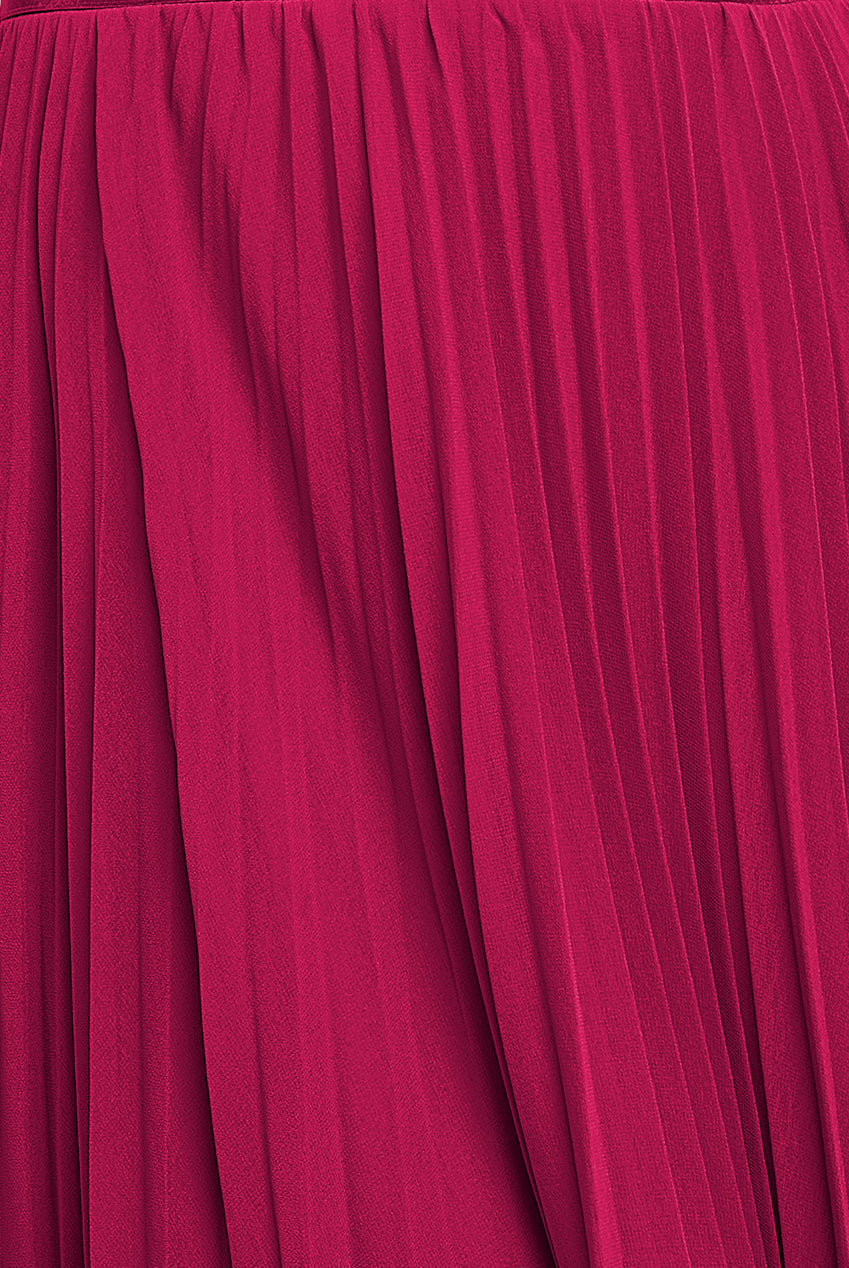 Goddiva Pleated Chiffon Off Shoulder Maxi Dress - Burgundy