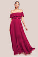 Goddiva Pleated Chiffon Off Shoulder Maxi Dress - Burgundy