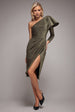 Goddiva One Sleeve Frill Lurex Midi Dress - Gold