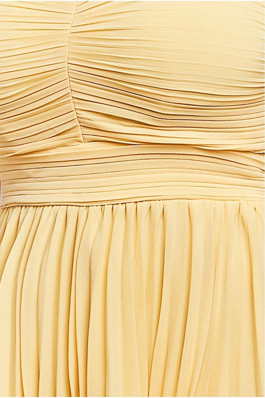 Goddiva Pleated Bandeau Bodice Chiffon Tiered Midi - Yellow