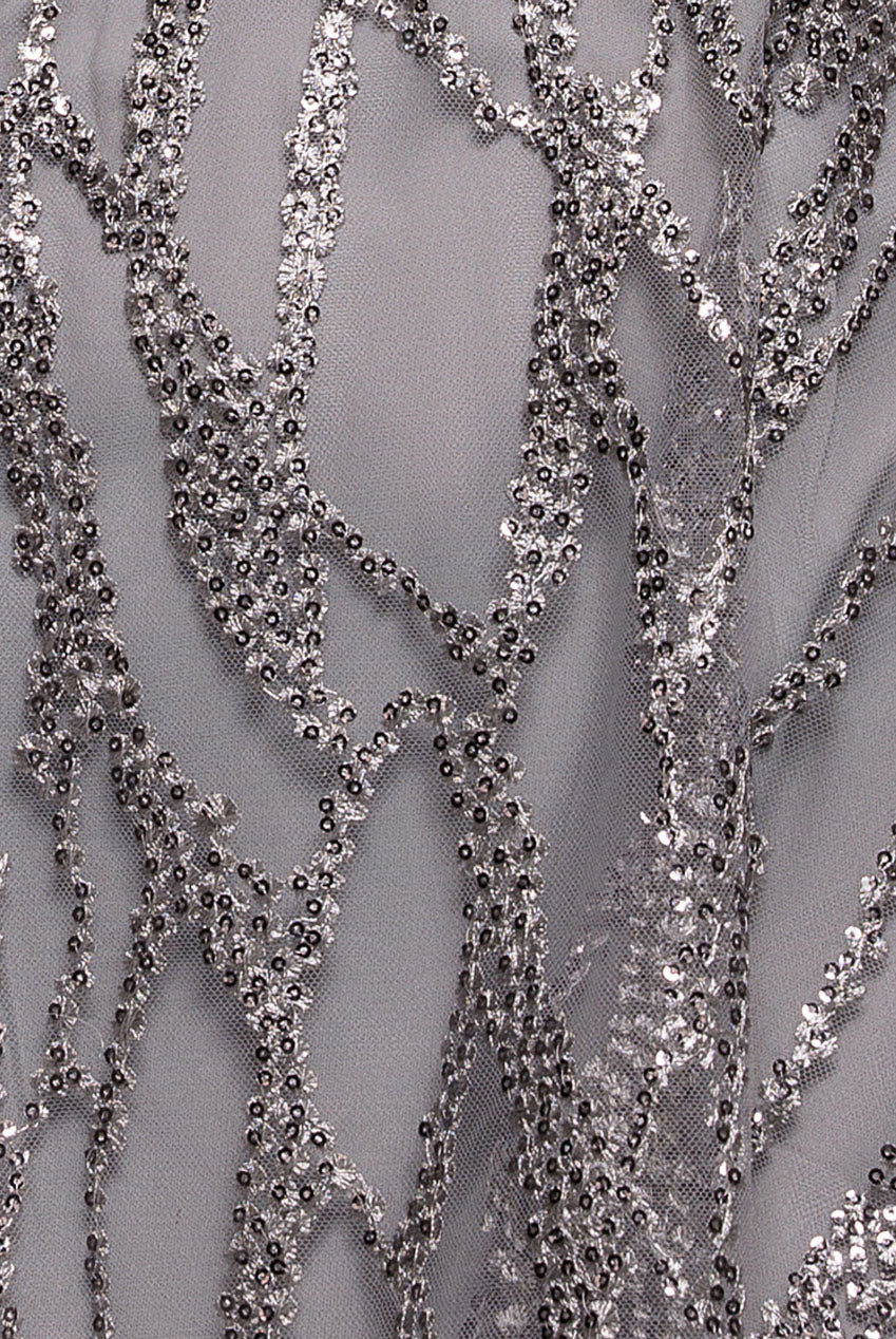 Goddiva Embroidered Mesh Tiered Midi Dress - Gray