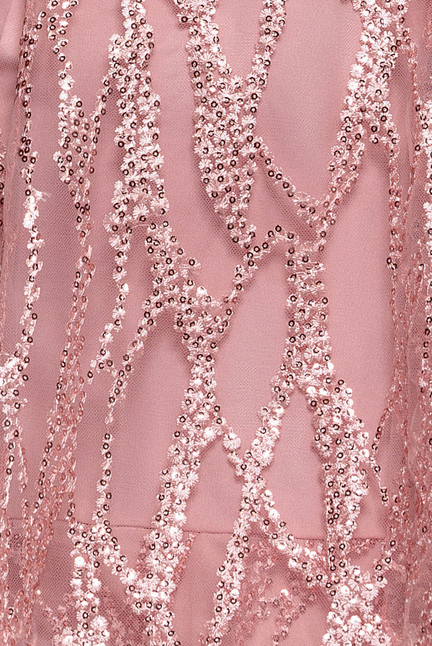 Goddiva Embroidered Mesh Tiered Midi Dress - Pink