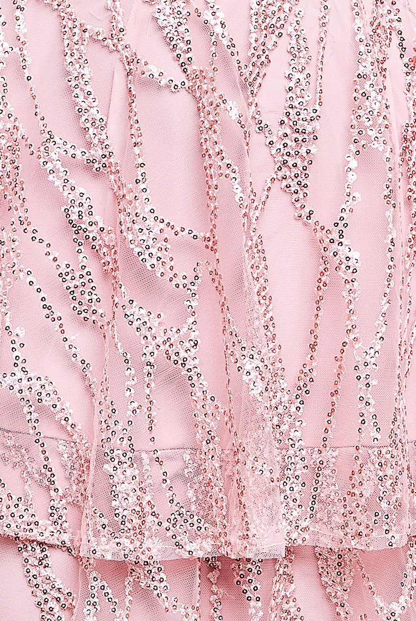 Goddiva Embroidered Mesh Tiered Midi Dress - Pink