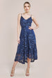 Goddiva Dipped Hem Sleeveless Lace Midi - Navy