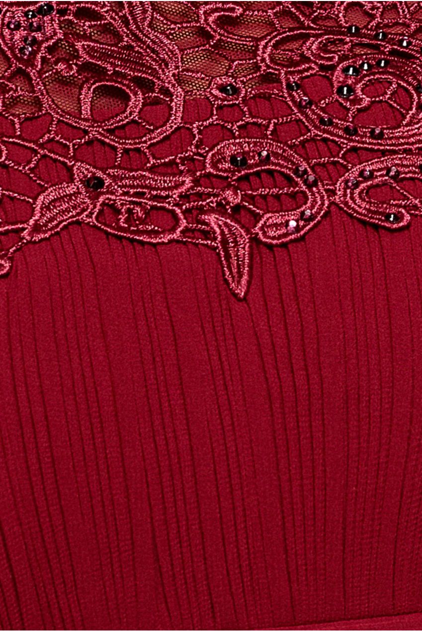 Goddiva Crochet & Pleated Top High Low Maxi - Burgundy
