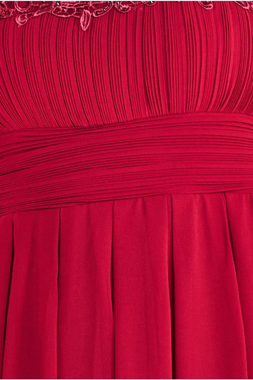 Goddiva Crochet & Pleated Top High Low Maxi - Burgundy