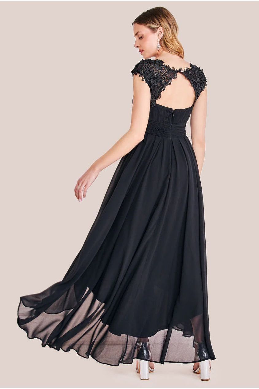 Goddiva Crochet & Pleated Top High Low Maxi - Black