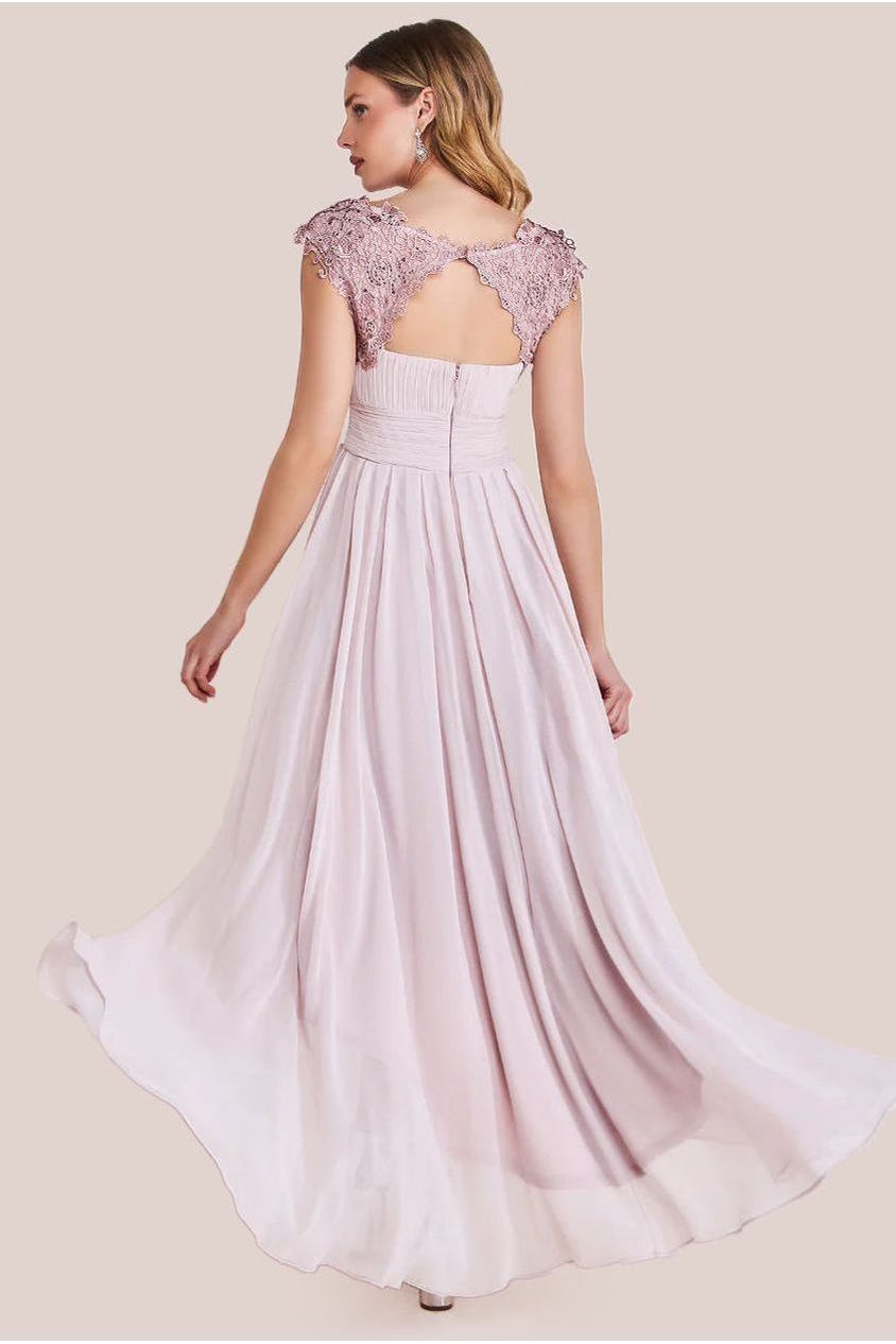 Goddiva Crochet & Pleated Top High Low Maxi - Blush