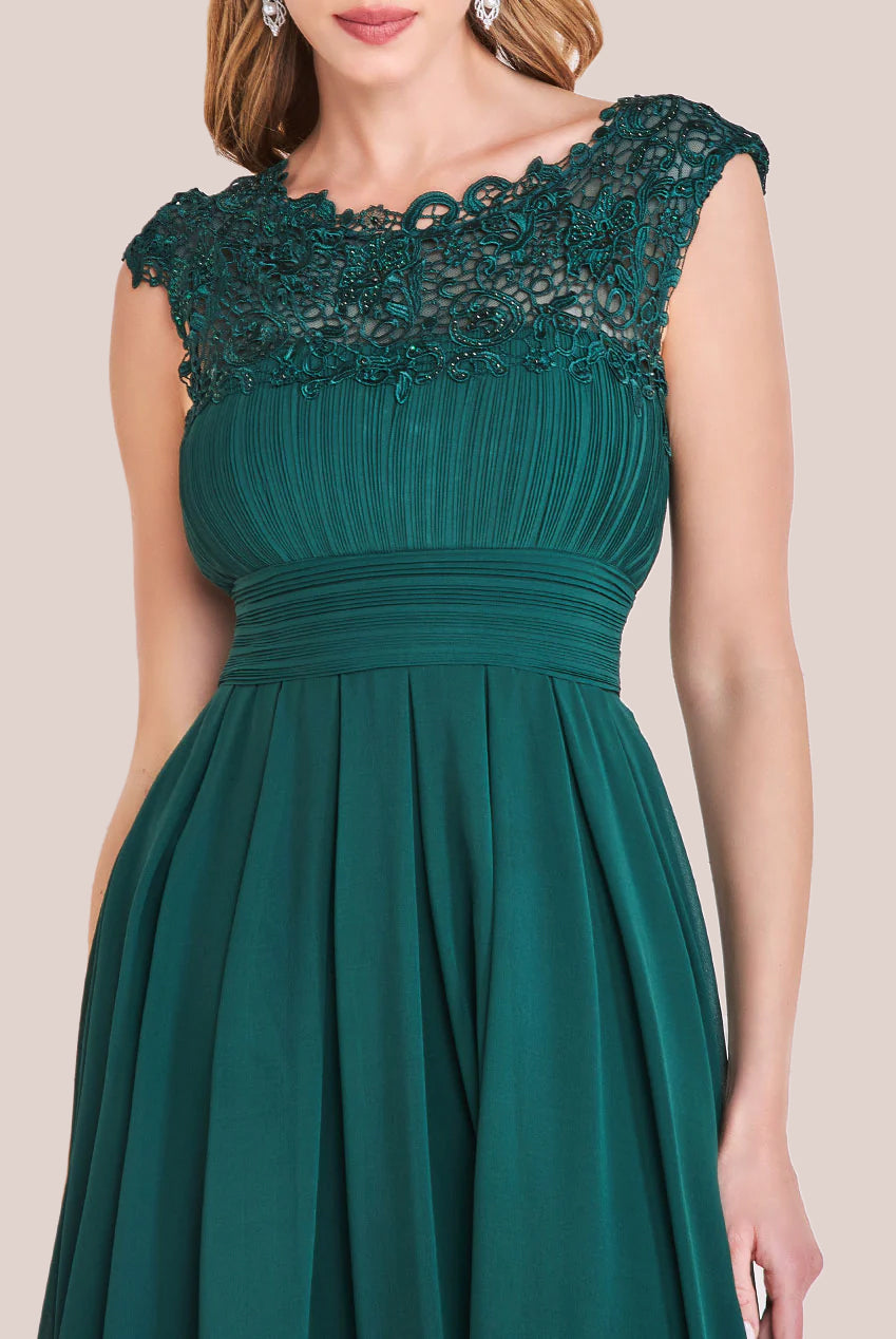 Goddiva Crochet & Pleated Top High Low Maxi - Emerald