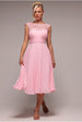Goddiva Crochet & Pleated Top Midi Dress - Blush Pink