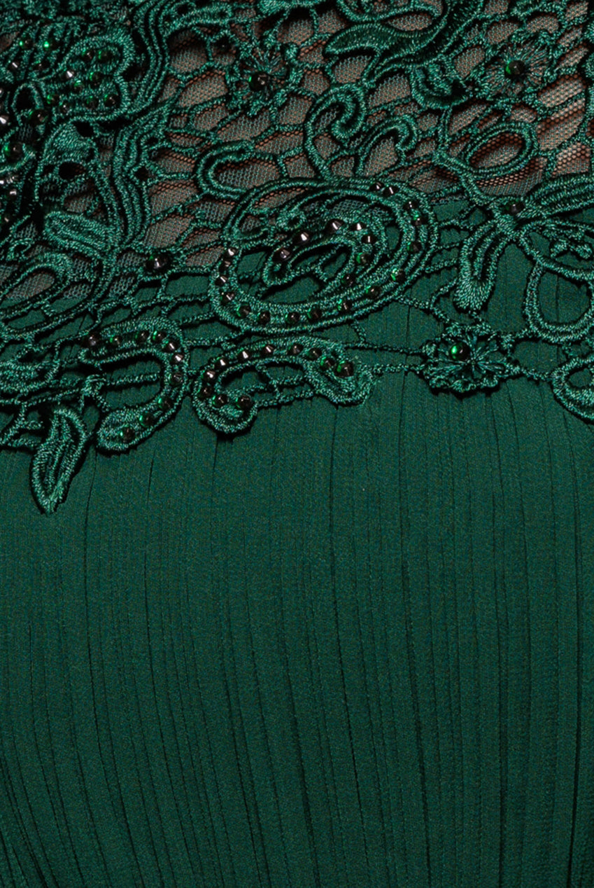 Goddiva Crochet & Pleated Top Midi - Emerald