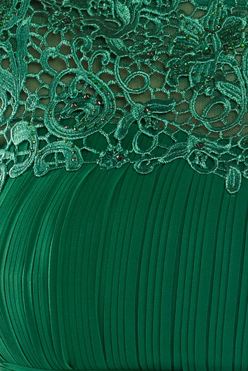 Goddiva Crochet & Pleated Top Midi - Emerald
