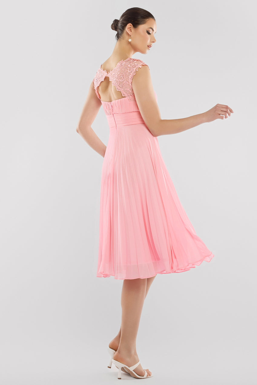 Goddiva Crochet & Pleated Top Midi Dress - Blush Pink